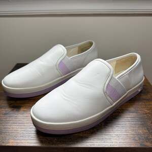 Kate Spade Sandy Leather Slip On Sneakers White Frozen Lilac Size 7.5